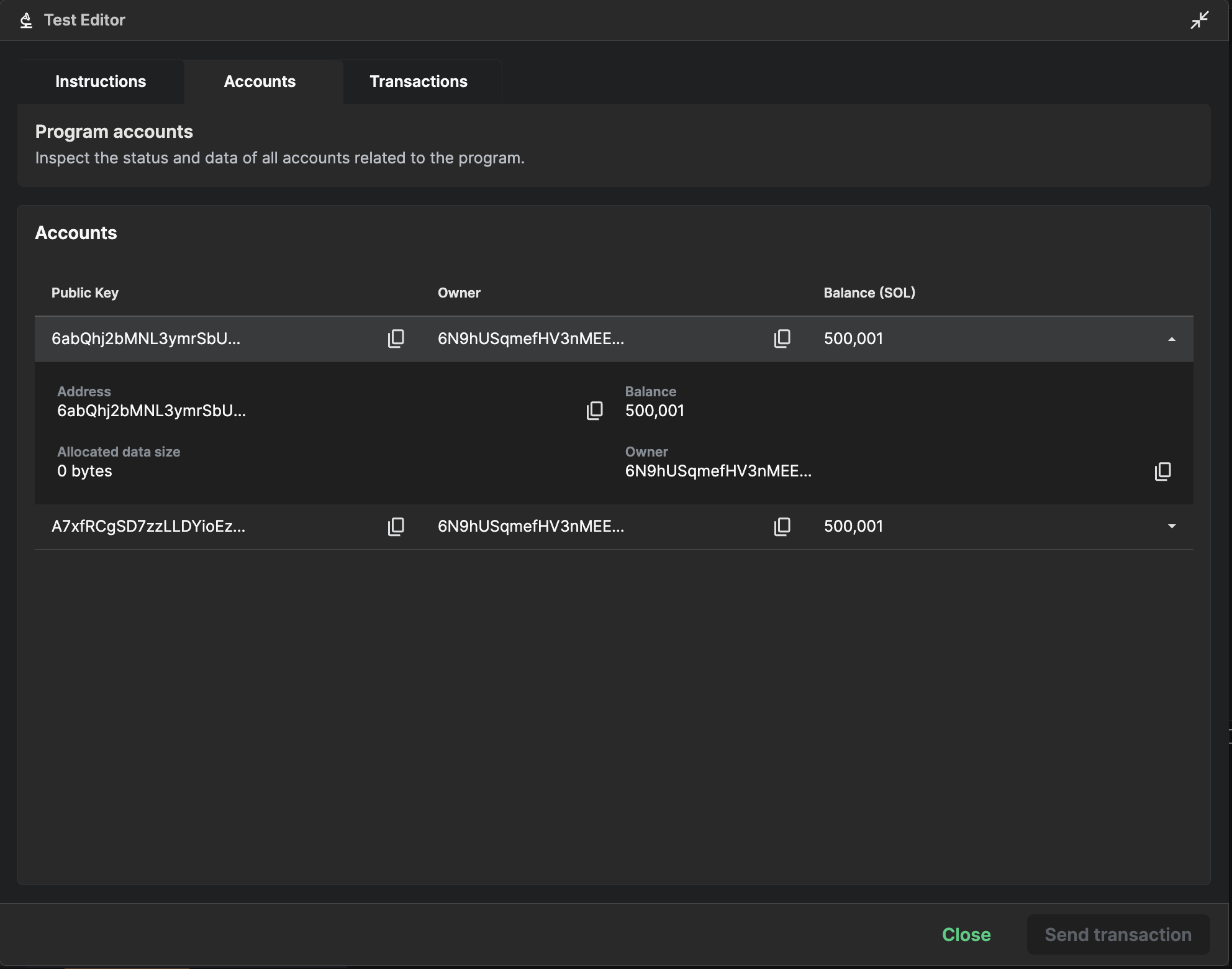 Accounts data view